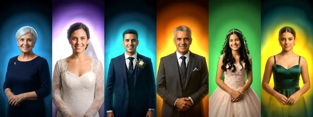 Seis retratos de Aura, cada uno con el halo de color que reveló su lectura