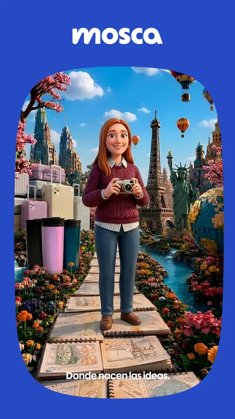 Retrato ilustrado en 3D generado con IA para una activación de Mosca