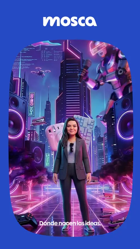 Retrato generado con IA en una ciudad futurista de neón