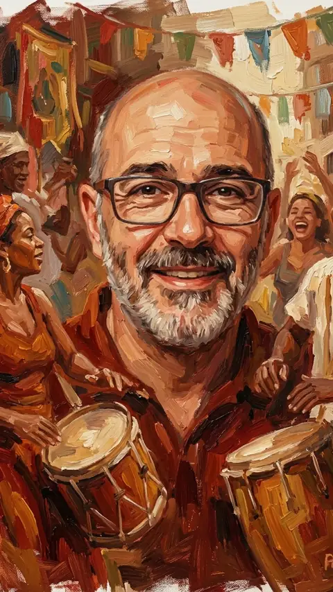 Retrato generado con IA con estilo de pintura al óleo, en una comparsa